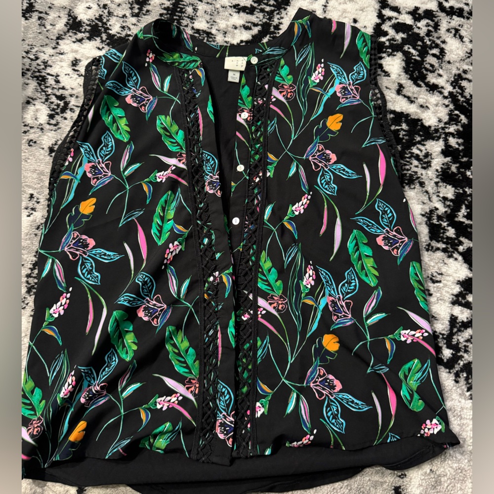 A New Day Black Multicolor Floral Blouse